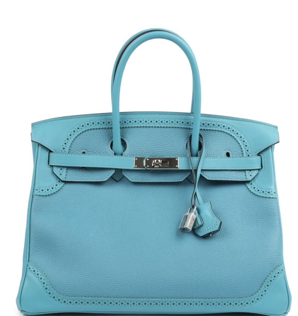 🌸 HERMÈS Birkin 35 Ghillies • Turquoise Togo & Swift • T 2015 • Full Set 🌸